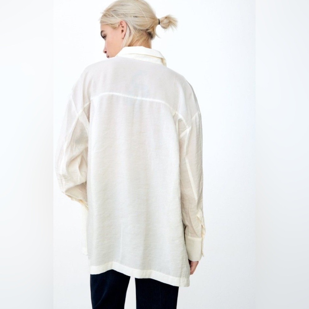 ZARA flowy Ecru oversized shirt - Picture 2 of 16